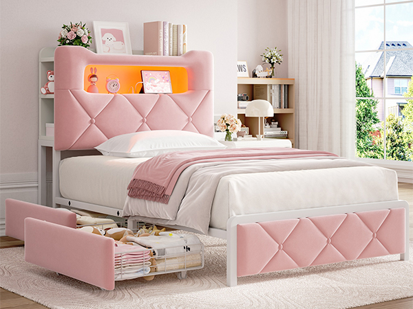 prime-roseさま専用ページ Amazon.com: Twin Upholstered LED Bed Frame with 2 Storage
