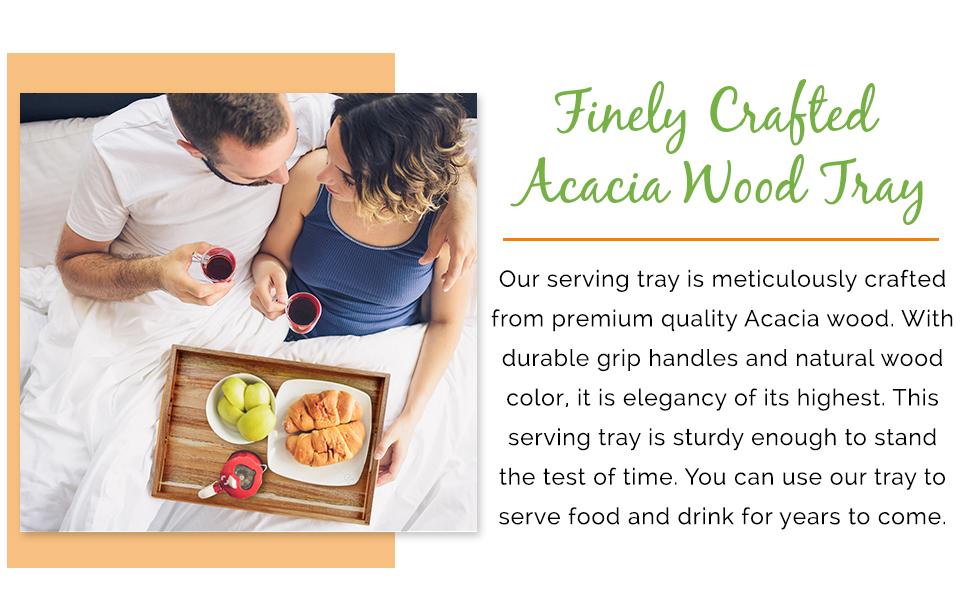 Acacia wood serving tray for coffee table