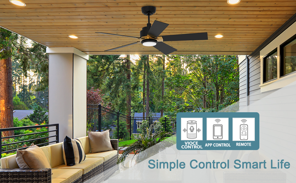 SMAAIR Smart Wifi LED Ceiling Fan, 52inch Plywood Outdoor smart ceiling