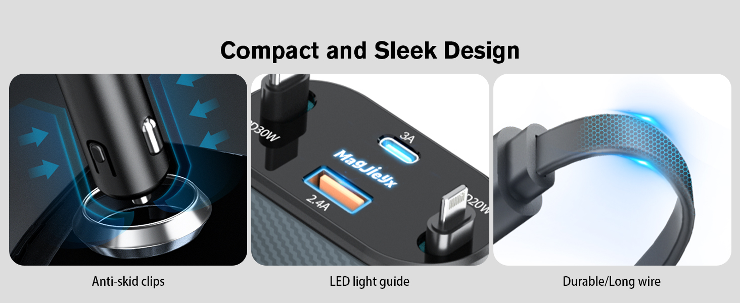 Retractable Car Charger 4 in 1 Fast Charging Adapter 