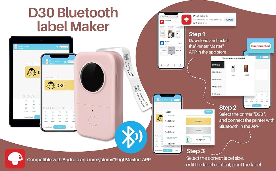 Phomemo D30 Sticker Label Maker Mini Wireless Bluetooth Label Maker