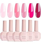 MelodySusie Bright Pink Gel Nail Polish Set - 6 Colors Nude Pink Neon Pink Purple Soak Off UV LED...