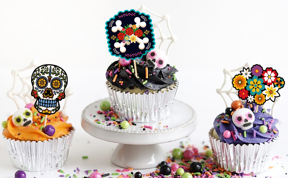 144PCS Day of The Dead Cupcake Toppers Decorations