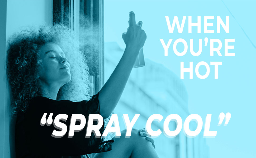 woman with spray on face in window