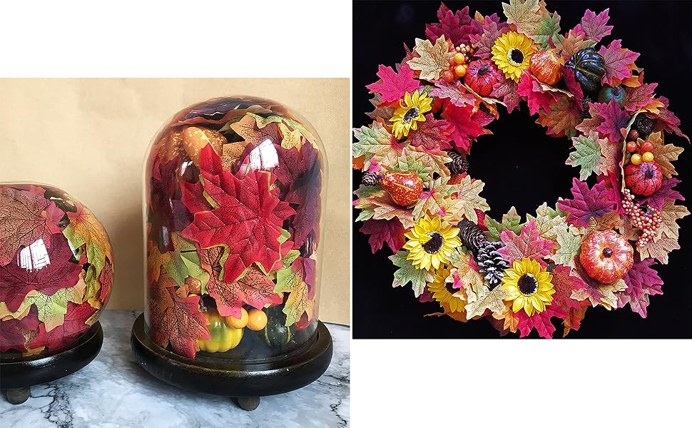 Supla 500 Pcs 10 Colors Assorted Fake Silk Autumn Maple Leaves Bulk Artificial Fall