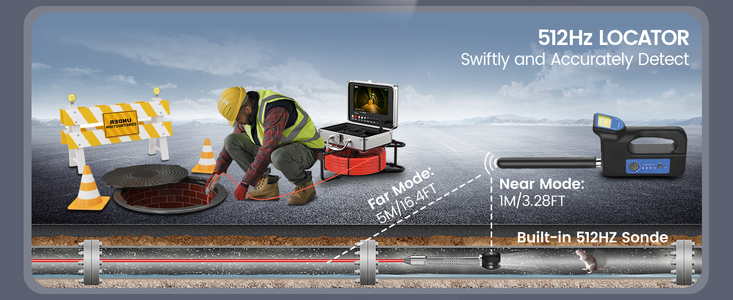 HBUDS Sewer Camera with Locator 165ft, SelfLeveling, 9