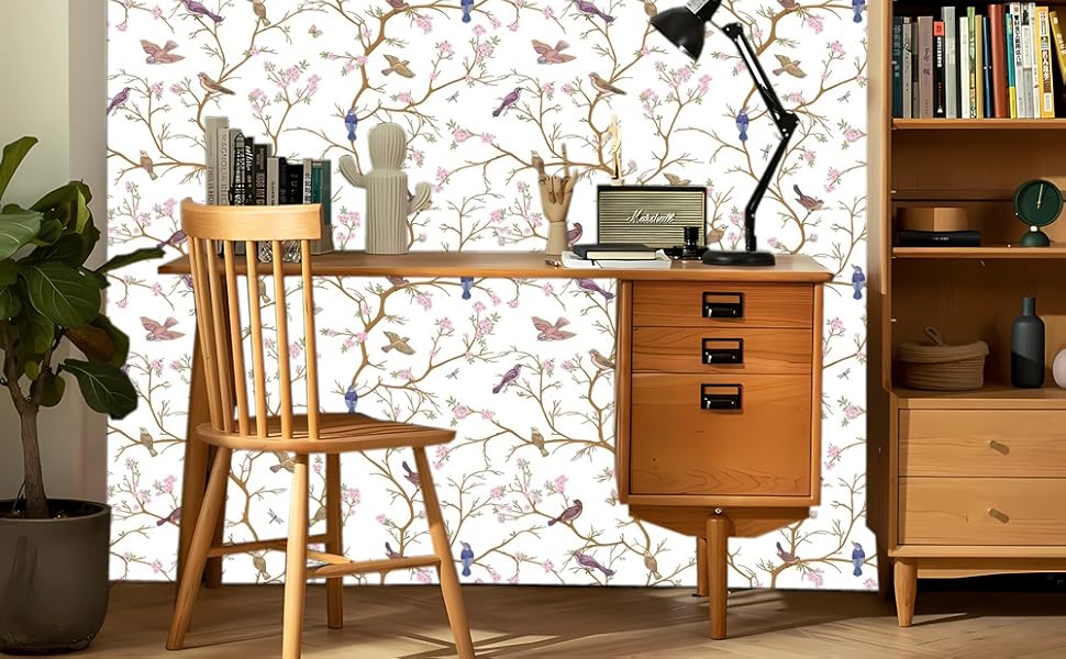 EYSANBS Bird Wallpaper Botanical Peel and Stick Wallpaper Floral Animal