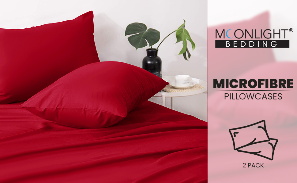 Moonlight Bedding Pillow Cases 2 Pack Red Pillowcases Envelope Closure Super Soft Brushed
