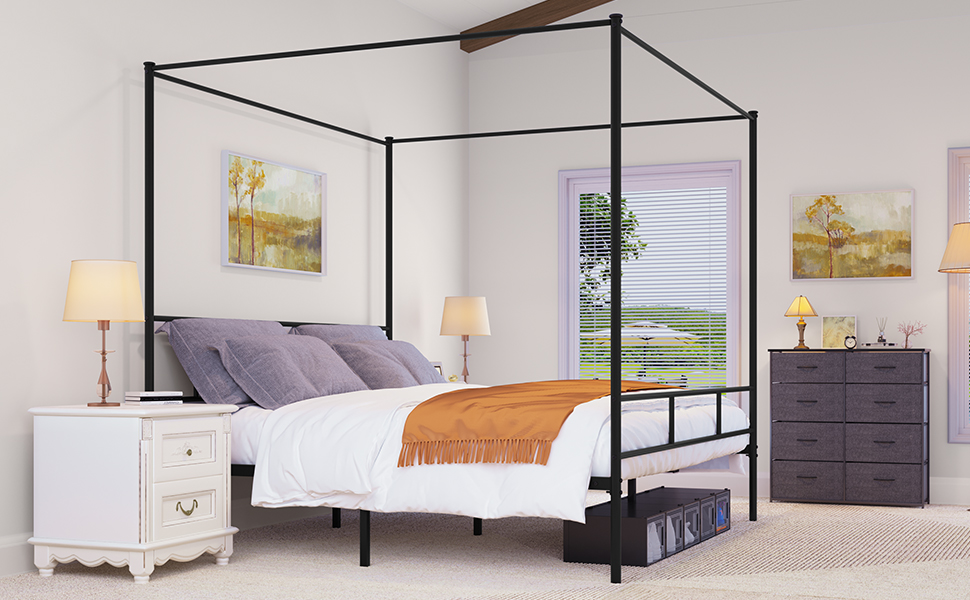 YITAHOME King Size Bed Frame, Metal Canopy Four Poster Bed