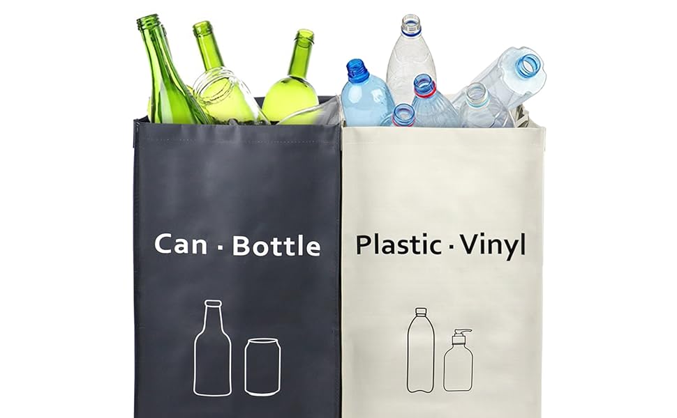 White black 2 recycling waste bin bags for paper can plastic vinyl sorting reusable Bomei Pack