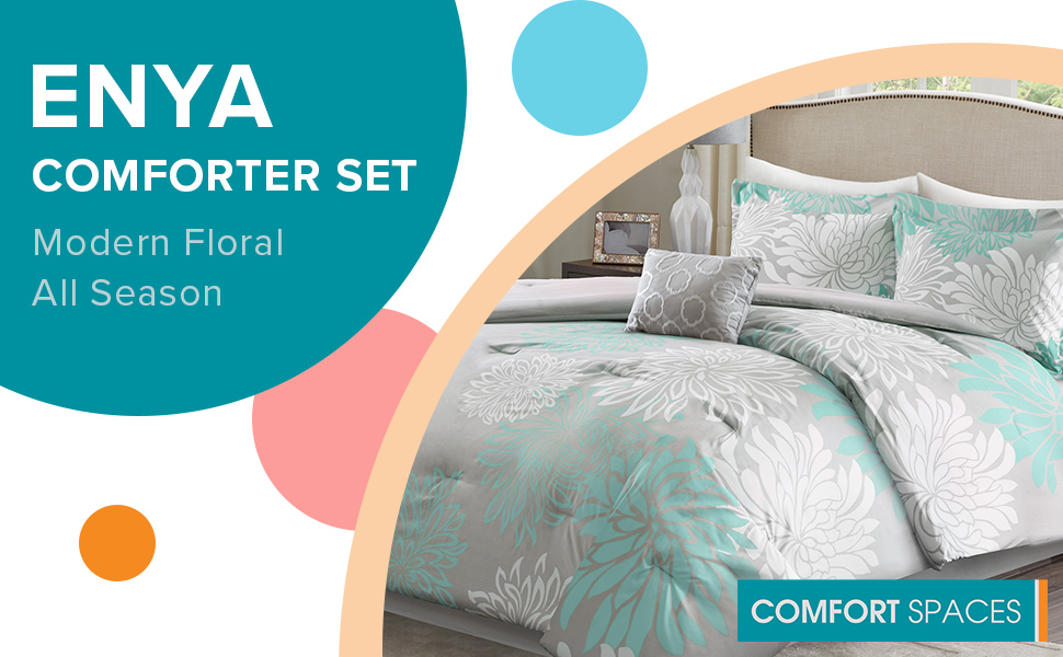 Comfort Spaces - Enya - Comforter Set - Aqua/Gray - B