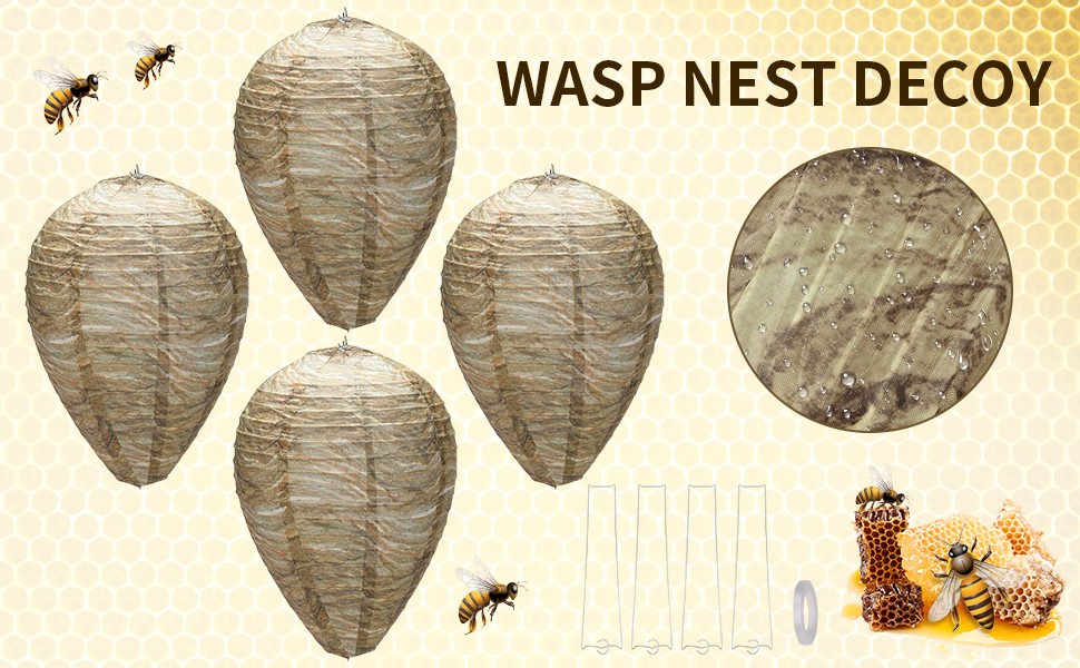 Wasp Nest Decoy,4pcs Hanging Fake Wasp Nest Natural Fake Wasp Nest