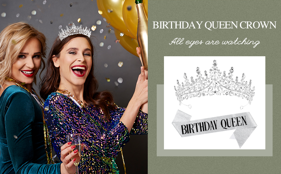 Birthday Girl Sash Crowns Headband Gifts Party Decorations Supplies Glitterry Rainbow Rhinestone 