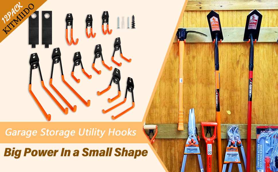 Kitmiido Garage Hooks Heavy Duty 12 Pack, Steel Garage Storage Hooks