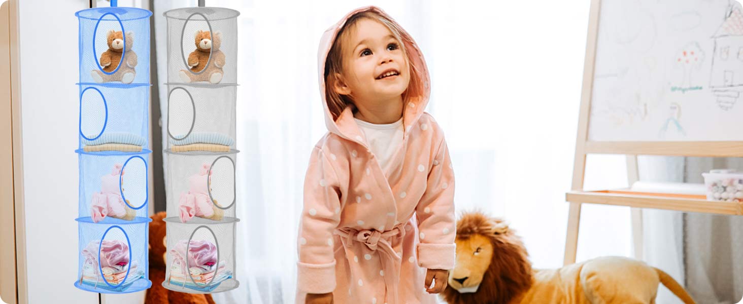 LIVEHITOP Hanging Toy Storage 4 Tier, 3 PCS Foldable Save Space Teddy