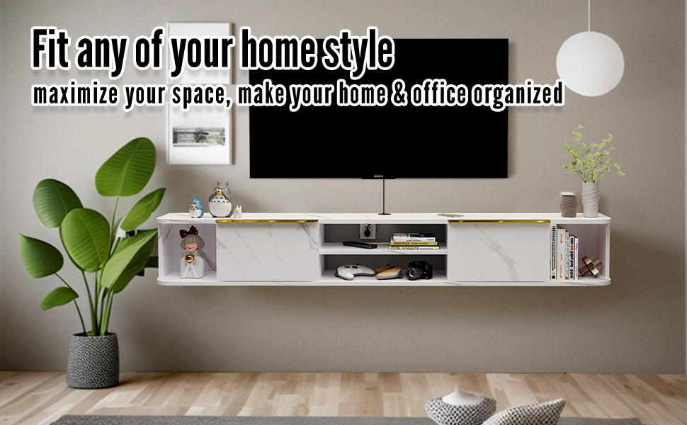 Pmnianhua Floating TV Stand with 2 Drawers, 70'' Wall Mounted TV Shelf