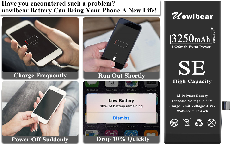 uowlbear Battery for iPhone SE First Generation, Replacement Battery for 2016