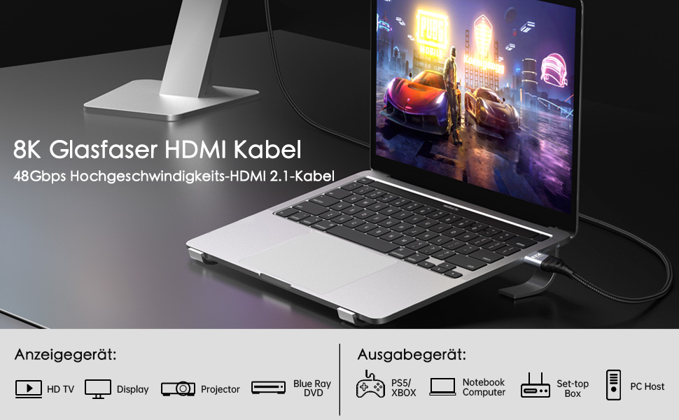 HDMI 2.1 Kabel 2M 8K- 2.1 48Gbps HDMI Kabel Ultra Highspeed 8K@60Hz