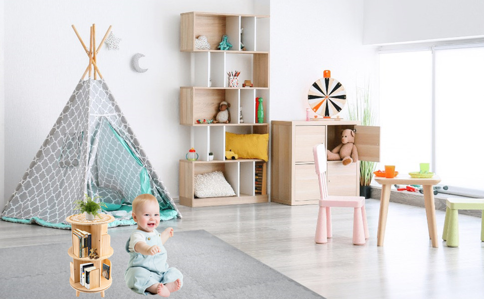 Gdrasuya10 4 Tier Wooden Rotating Bookshelf 360 Display