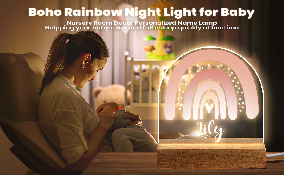 Personalized Boho Rainbow Nursery Night Light for Baby