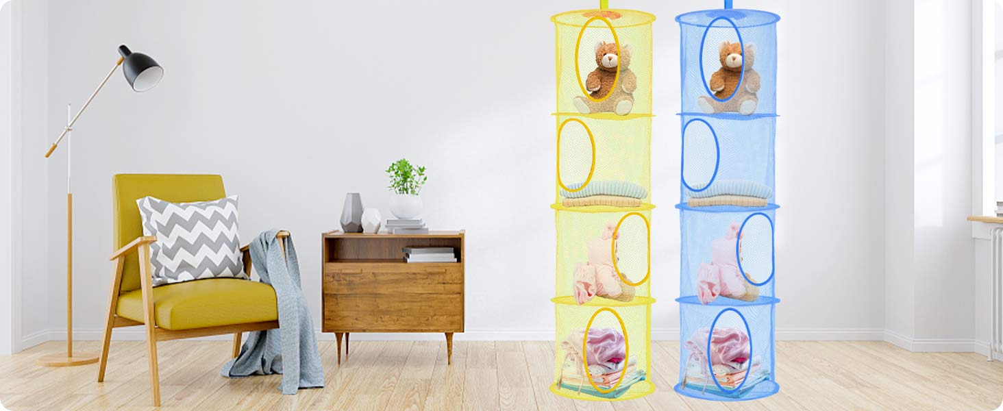 LIVEHITOP Hanging Toy Storage 4 Tier, 3 PCS Foldable Save Space Teddy
