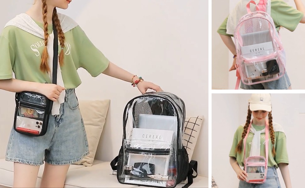 LOIDOU Clear Backpack Heavy Duty Transparent Bookbags See