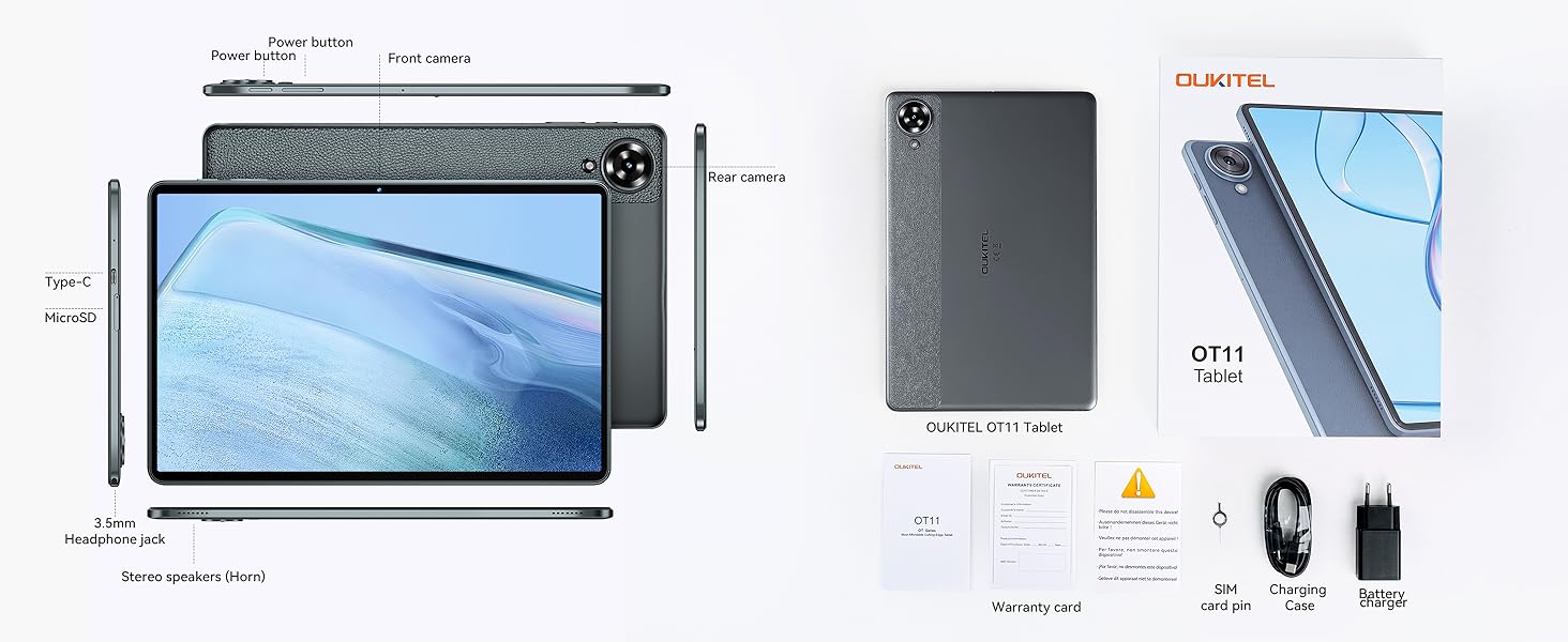 OUKITEL OT11 Tablet 11 Inch Android 14 Tablet, 16GB+128GB (TF 1TB), 8000mAh Battery