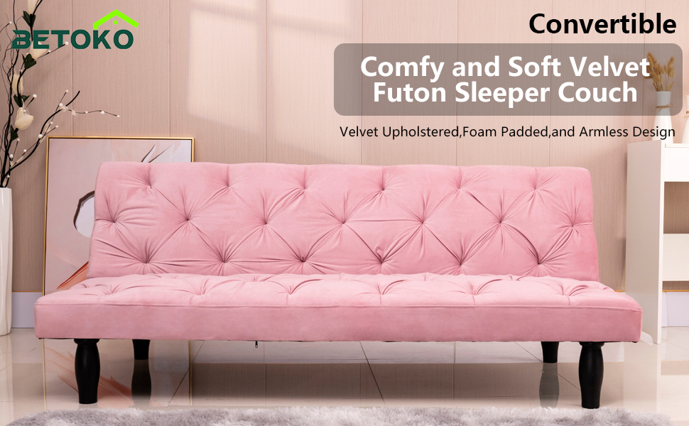Betoko Convertible Sleeper Sofa Bed 65.8" Tufted Futon