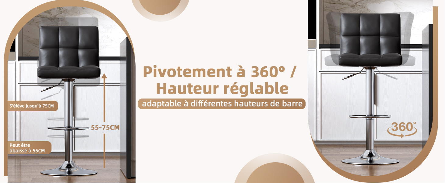 Pivotement à 360° / Hauteur réglable