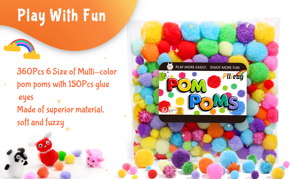 pompoms with glue eyes