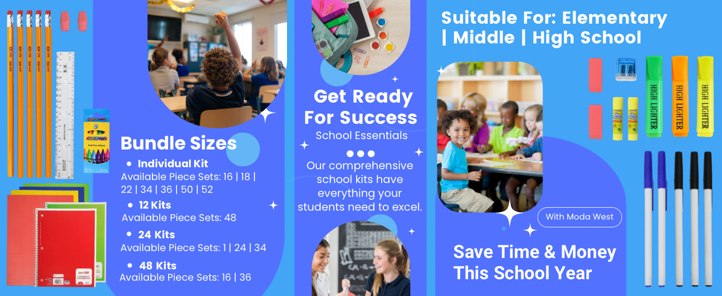 22 Piece Bulk School Supplies Kit for K12 Essential Box