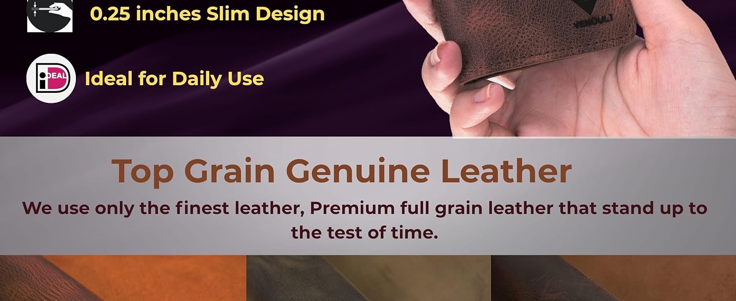 Full grain genuine leather card holder minimalist design with 4 Card Holder