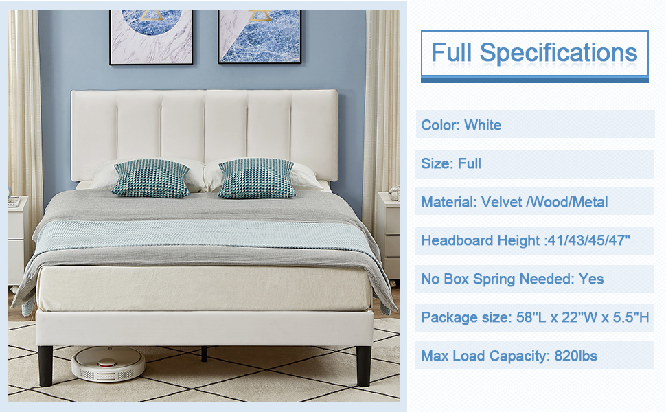 VECELO Full Bed Frames, Upholstered Platform Bedframe