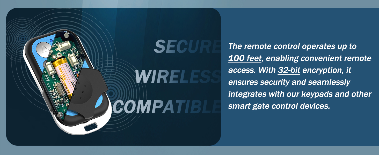 Remote control for sliding gate opener chain drive, 2pcs, 100ft range, wireless signal transmitter