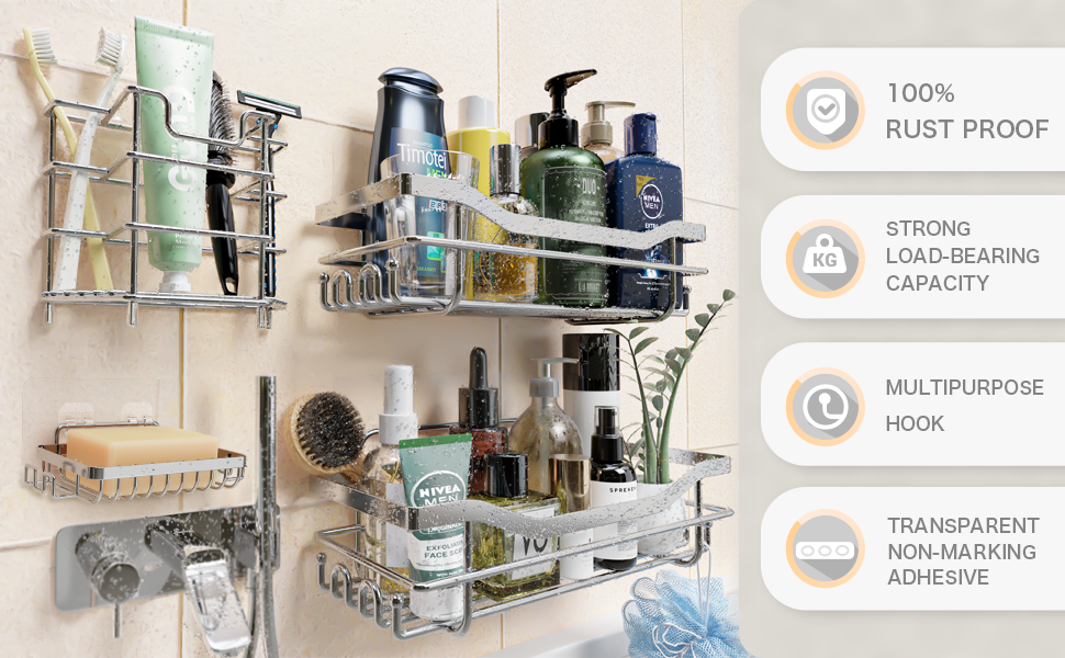 QQJOYCCI 5 Pack Shower Caddies Bathroom Shelf,No Drilling Adhesive