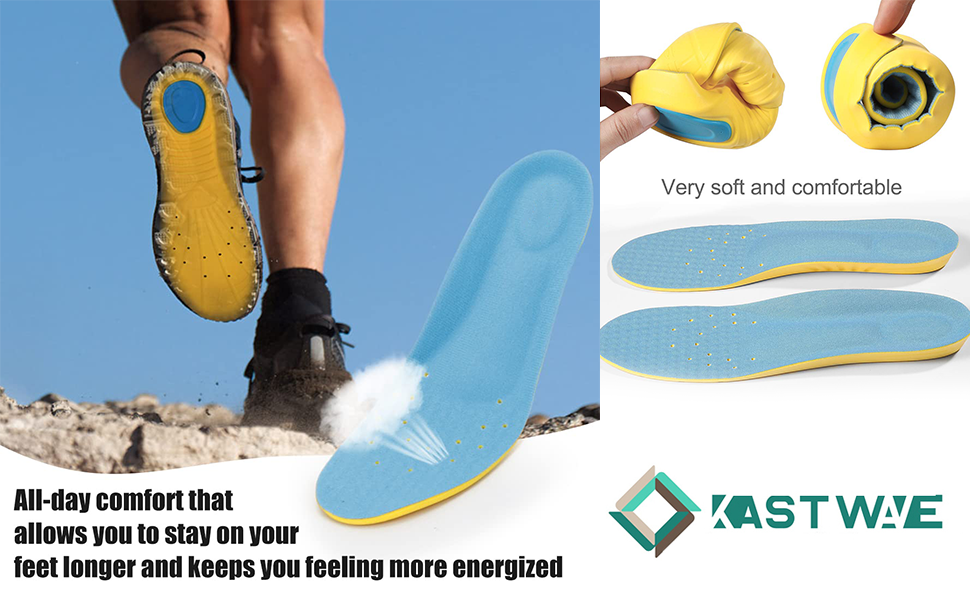 KASTWAVE Memory Foam Insoles, PU Sport Insoles, Comfortable Breathable