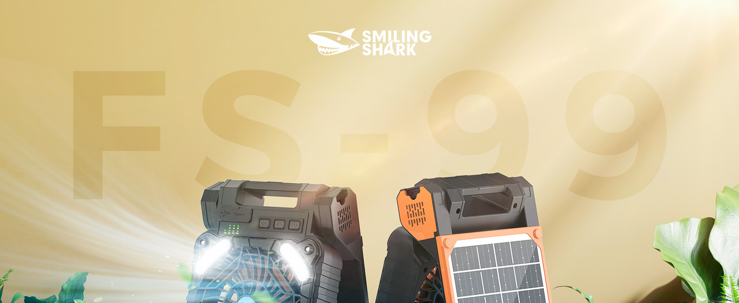 Smiling Shark Camping Fan with LED Lantern