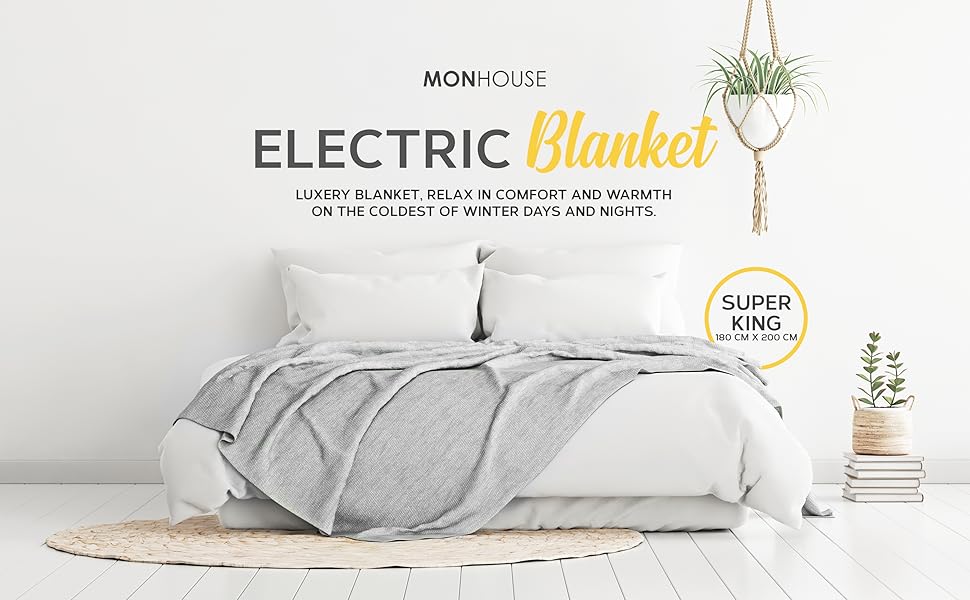MONHOUSE Premium Soft Fleece Electric Blanket Heated Under Blanket