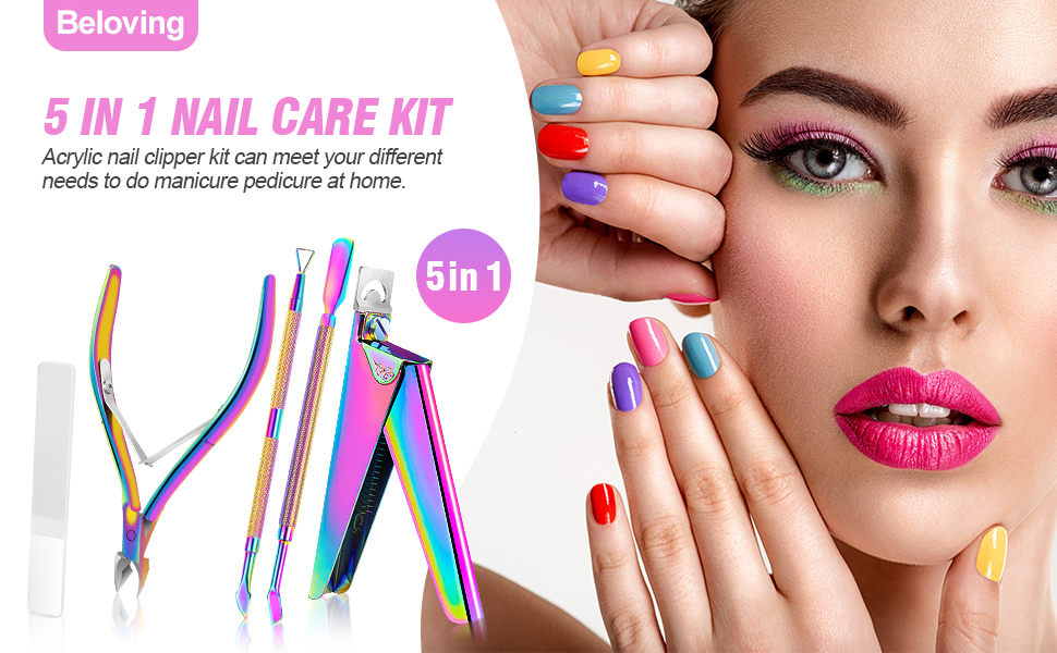 5 in 1 Acrylic Nail Clippers Kit, Stainless Steel Nail Clippers Cutters