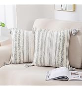 decorUhome Decorative Boho Throw Pillow Covers 18x18 Set of 2, Accent Neutral Tufted Pillow Cover...