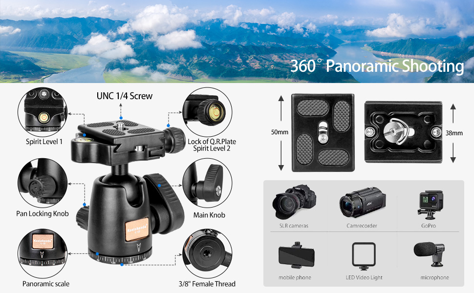 koolehaoda Camera Aluminum Monopod With Support Base & K09 Ballhead