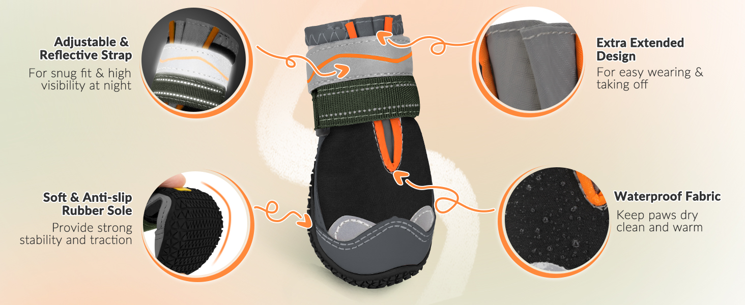 Eyein Dog Boots Paw Protector - Waterproof Dog Shoes for Rainy Winter Snowy Day, Non-Slip Dog Shoes with Reflective Strip for Injured Paws, Dog Walking Boots for Small Medium Large Dogs(2pcs 14 Dog Boots
