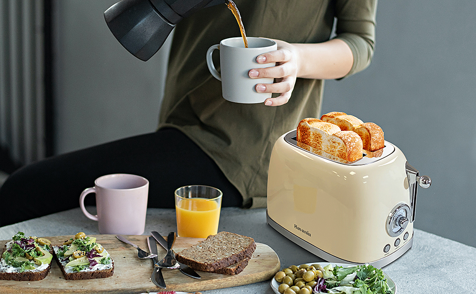 Savania 2Slice Stainless Steel Wide Slot Vintage Bread Toaster