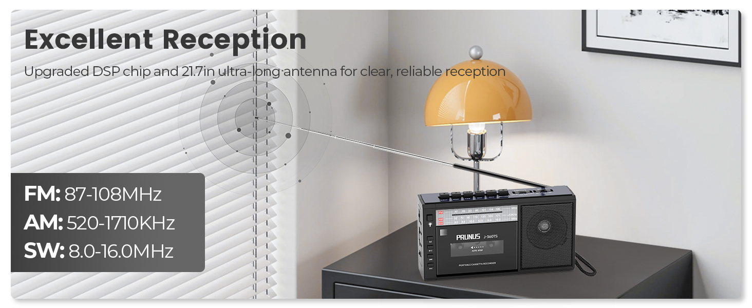 PRUNUS J-360 Cassette Player Portable, AM FM Radio, Bluetooth Casette ...