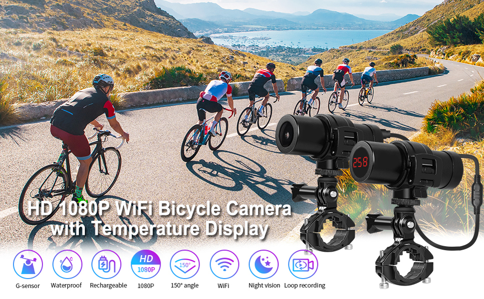 VSYSTO WiFi HD 1080P Bicycle Camera with Temperature