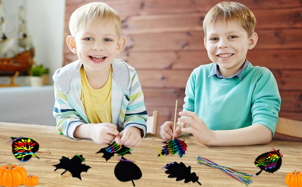 Fall Leaves Crafts Scratch Art for Kids