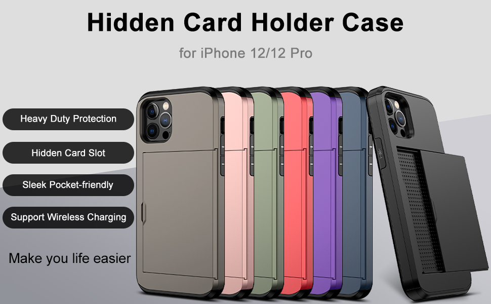 Nvollnoe for iPhone 12 Case,iPhone 12 Pro Case with Card Holder Heavy Duty