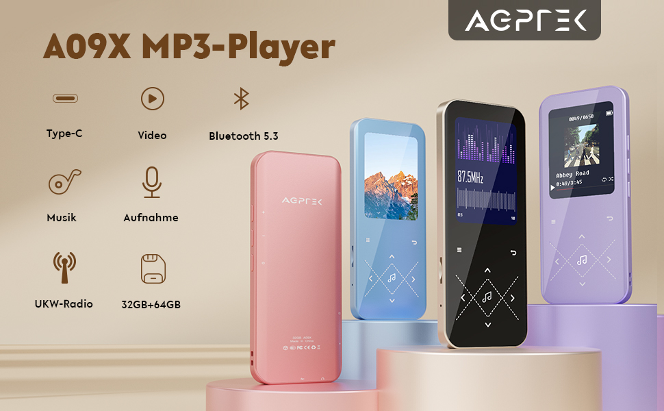 AGPTEK Upgrade 96GB MP3 Player Bluetooth 5.3, HiFi Sound Musik Player