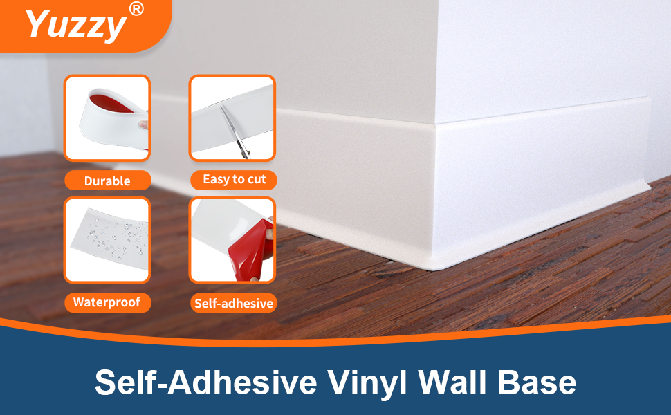 YUZZY Baseboard Molding Trim, 4 Inch(W) x 40 Feet(L) Flexible SelfAdhesive Vinyl