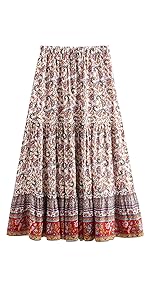 Milumia Women Boho Vintage Floral Print Tie Waist A Line Maxi Skirts